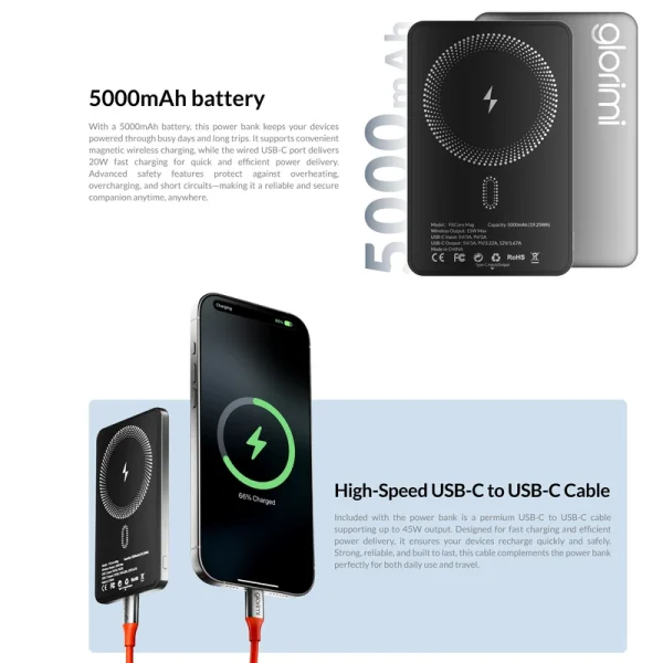 پاوربانک شیائومی گلوریمی مدل FitCore Mag ظرفیت 5000 میلی آمپر ساعت Xiaomi Glorimi FitCore Mag 5000mAh Power Bank - Image 7