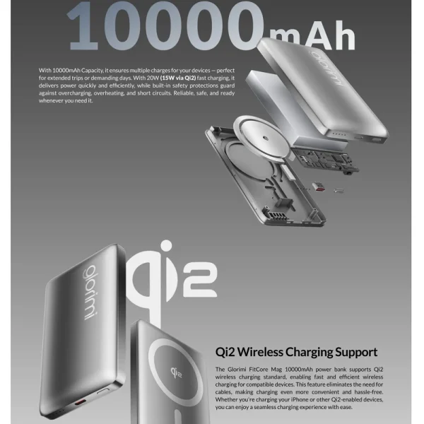 پاور بانک گلوریمی مدل Glorimi Power Bank FitCore Mag Qi2 10000mAh - Image 11