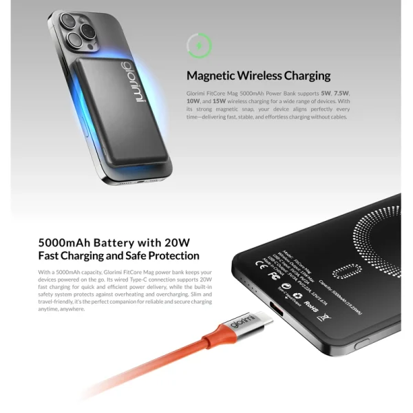 پاوربانک شیائومی گلوریمی مدل FitCore Mag ظرفیت 5000 میلی آمپر ساعت Xiaomi Glorimi FitCore Mag 5000mAh Power Bank - Image 11
