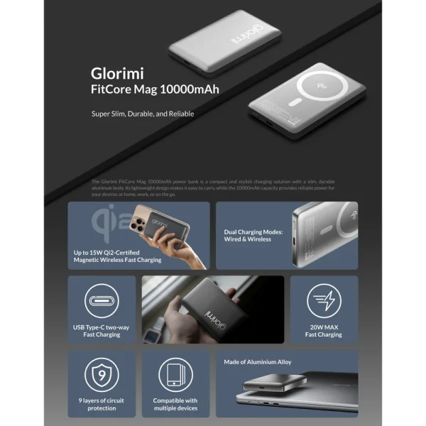 پاور بانک گلوریمی مدل Glorimi Power Bank FitCore Mag Qi2 10000mAh - Image 10